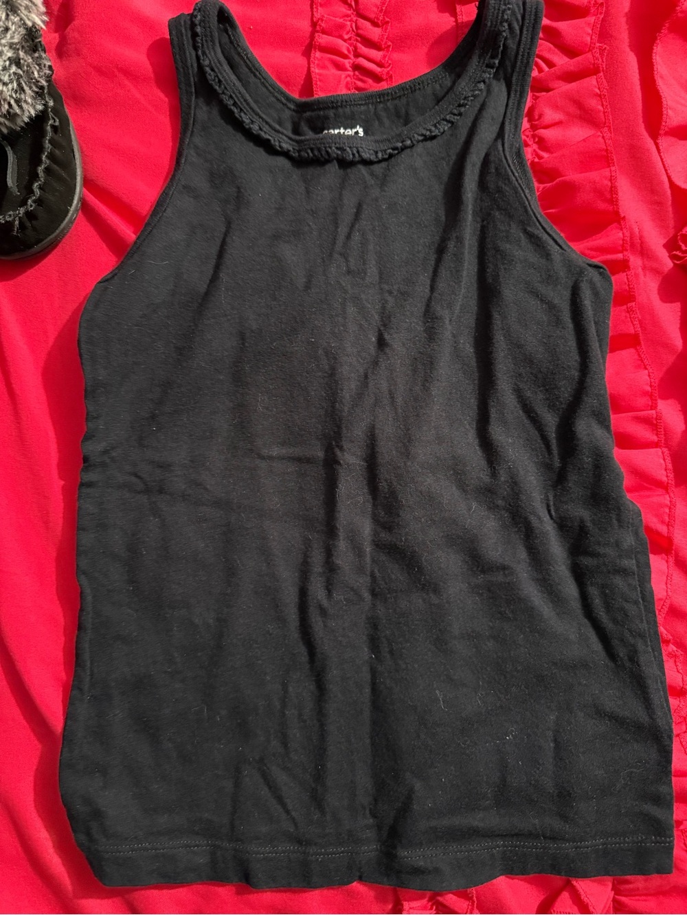 Carter's Black Tank Top with Red Ruffle Back
